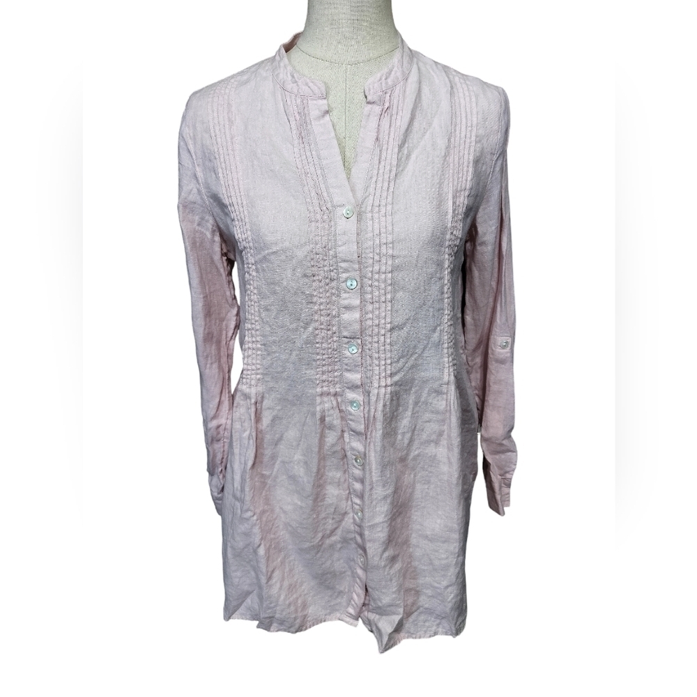 2556) J. Jill love Linen Pink Pleated Long Sleeve Tunic Top Size Small (oversize
